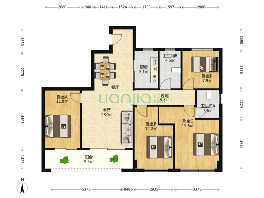 融创嘉潮府 4室1厅2卫 142平方