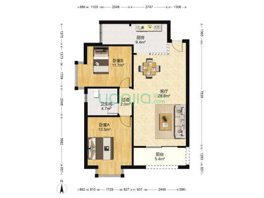 石油大庆村B区 2室1厅1卫 92平方