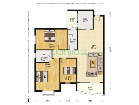 怡景花园 3室1厅2卫 139平方