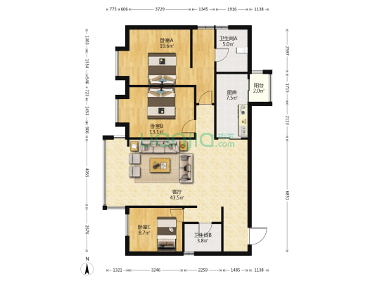 中通玖玺华府 3室1厅2卫 127平方