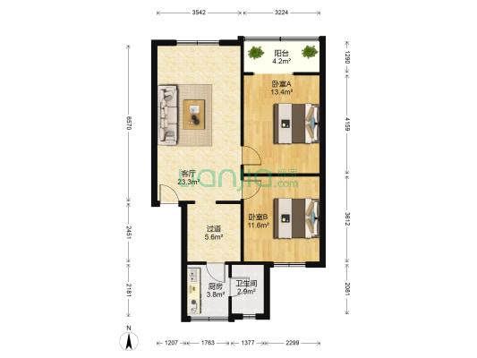拱背桥街25号 2室1厅1卫 75平方