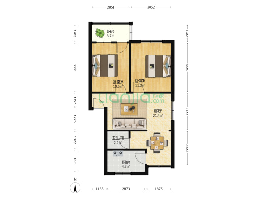琴潭小区 2室1厅1卫 66平方