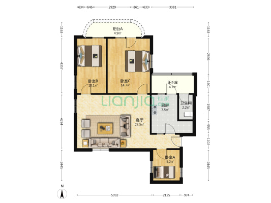 金盘创业新村 3室1厅1卫 91平方