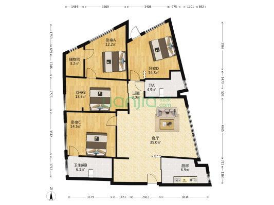 中兴大厦 4室1厅2卫 153平方