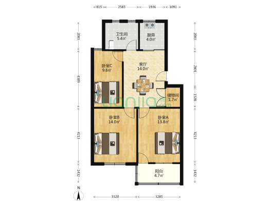 开发新村一组团 3室1厅1卫 89平方