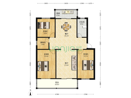菜园巷凌云燃料家属院 3室2厅1卫 120平方