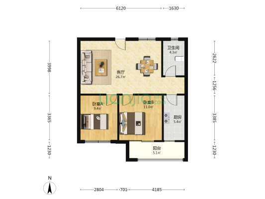 金帝佳园 2室1厅1卫 85平方