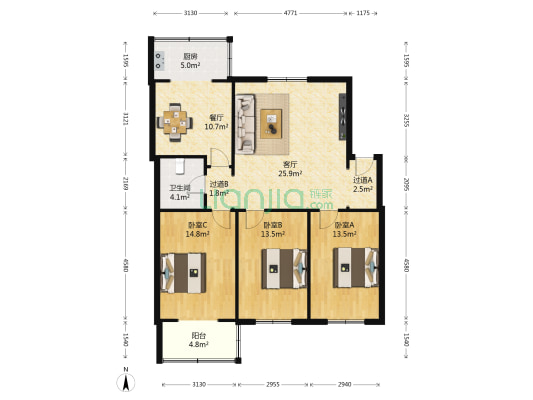 电厂生活区 3室2厅1卫 101平方