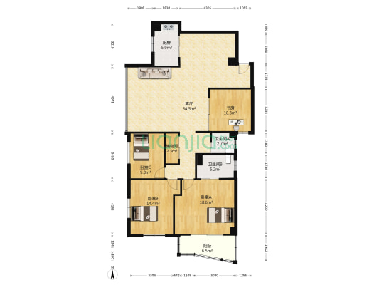 锦江家园 4室1厅2卫 157平方