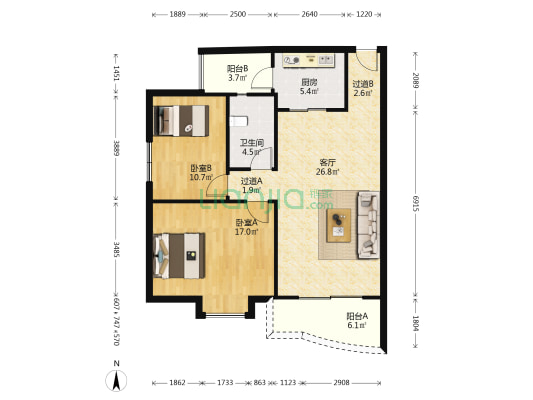 云逸苑 2室1厅1卫 96平方