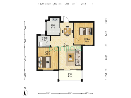 鹿湖庄园 2室1厅1卫 71平方