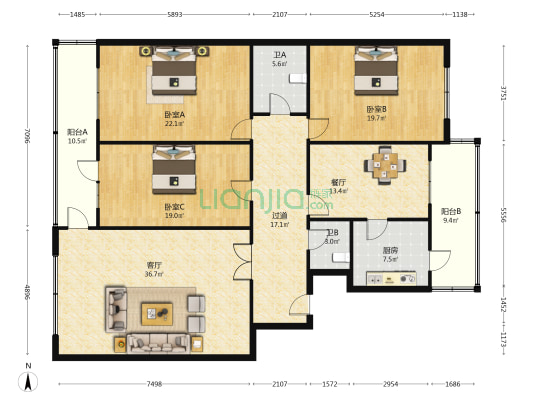 复兴小区 3室2厅2卫 203平方