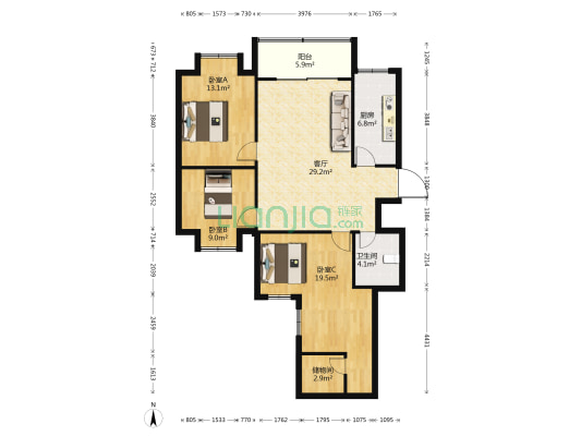 凤湖新城一区 3室1厅1卫 126平方