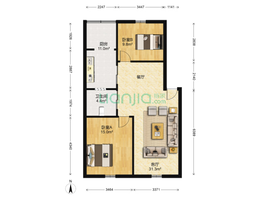 固信花苑 2室1厅1卫 86平方