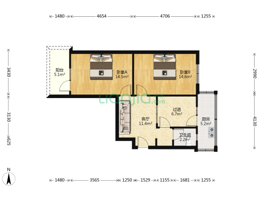 马河湾21号 2室1厅1卫 67平方