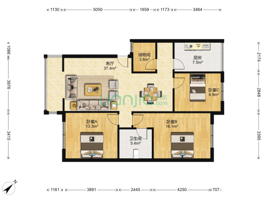 大塘苑 3室1厅1卫 110平方