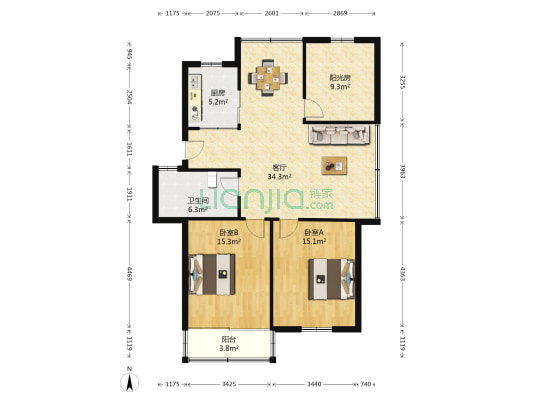 泰南路123号 2室1厅1卫 108平方
