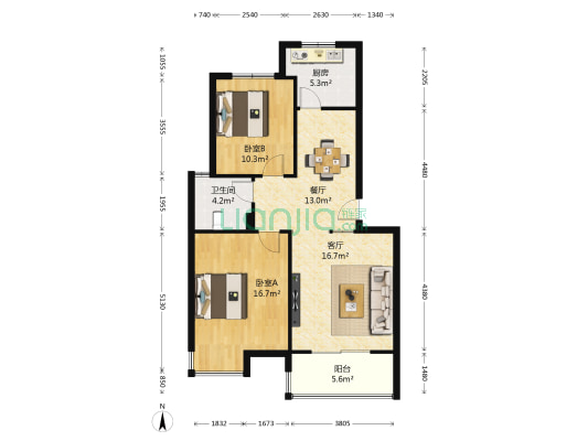 阳光港湾 2室2厅1卫 80平方
