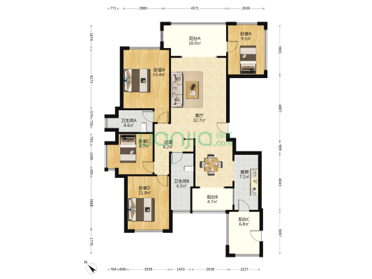 长弘·御府 4室1厅2卫 134平方