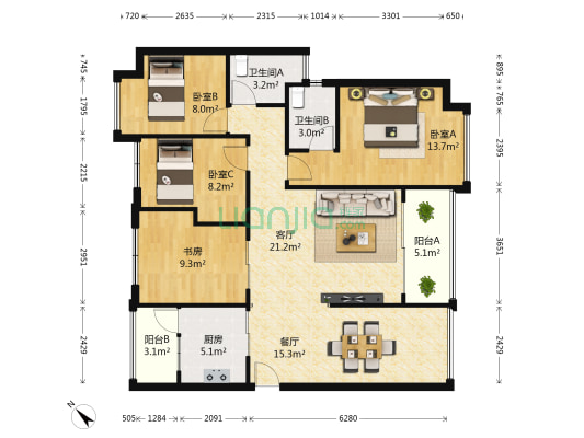 香缤豪庭 4室2厅2卫 84平方