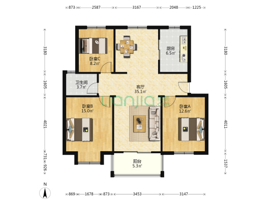 关镇佳园 3室1厅1卫 101平方