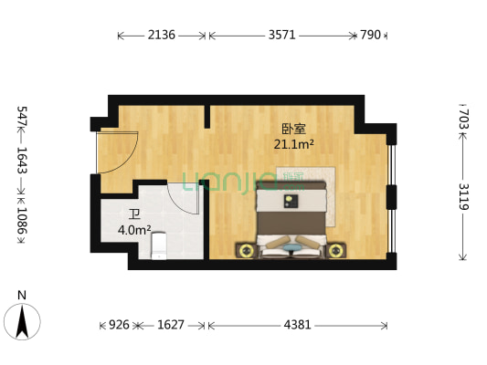东原世界时 1室0厅1卫 41平方