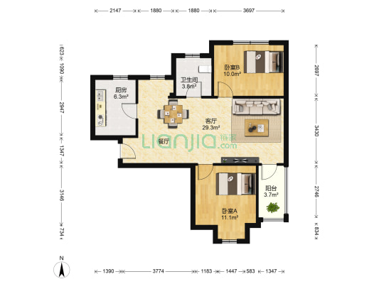 汉源国际华城 2室1厅1卫 88平方