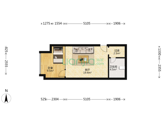 西湖国贸中心 1室1厅1卫 55平方