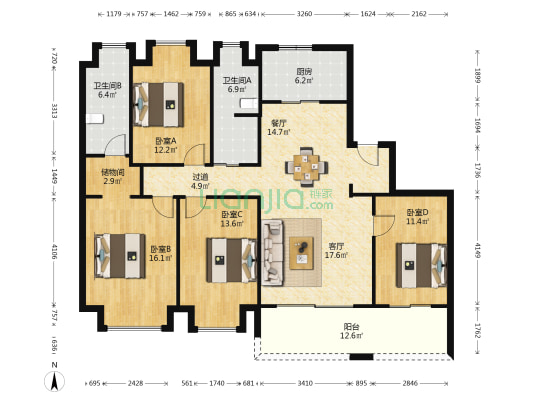 南通金鹰世界·尚府 4室2厅2卫 160平方
