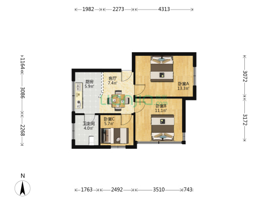 盘龙山社区达夫路 3室1厅1卫 60平方