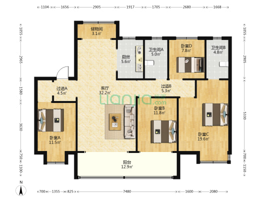 新力帝泊湾 4室1厅2卫 157平方