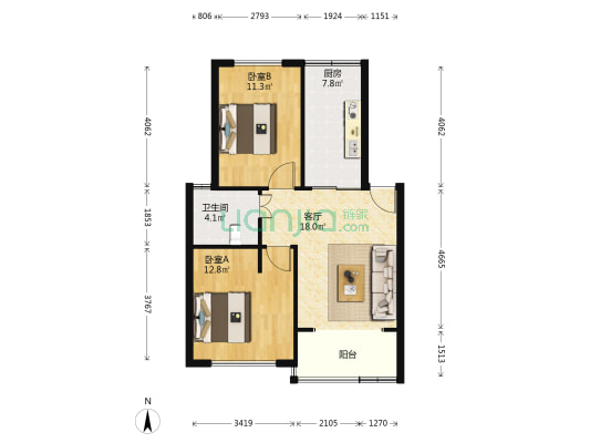 和合新村 2室1厅1卫 72平方