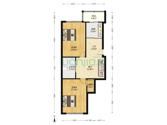北十二道街 2室1厅1卫 104平方