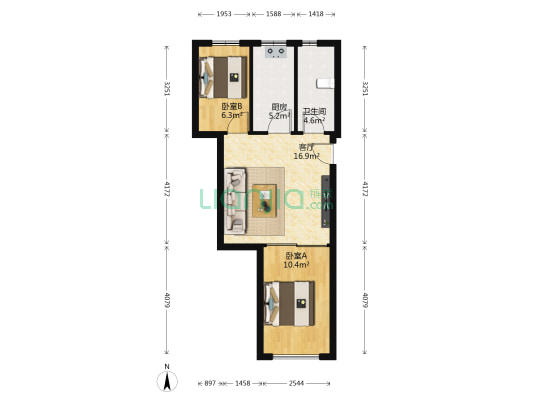 北苑新村 2室1厅1卫 57平方