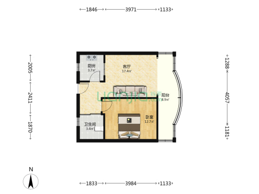 华府大厦 1室1厅1卫 57平方