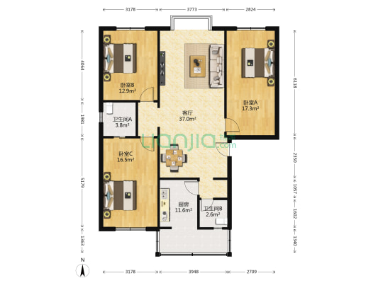 华丰园一期 3室1厅2卫 119平方