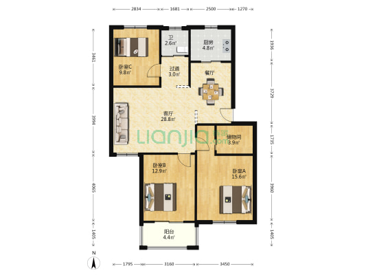 银杏园 3室1厅1卫 108平方