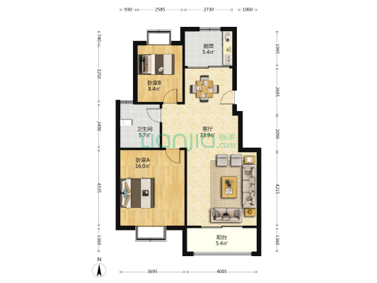 双龙花园中区 2室1厅1卫 97平方