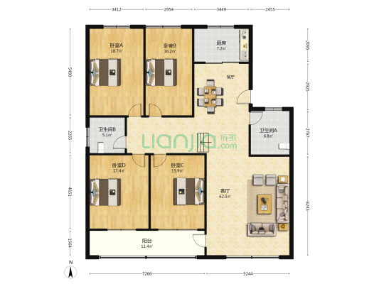 松鹤路12号 4室1厅2卫 199平方