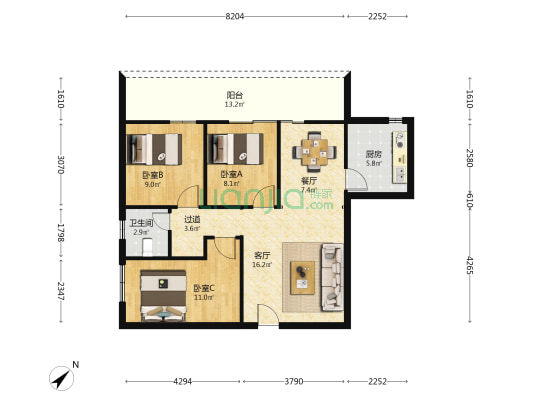 金泰龙步行街 3室2厅1卫 103平方