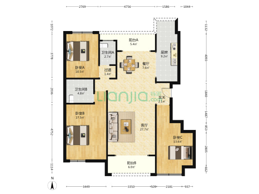 博远学府 3室2厅2卫 138平方