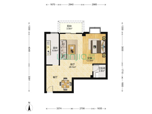 迎宾家园 1室1厅1卫 68平方