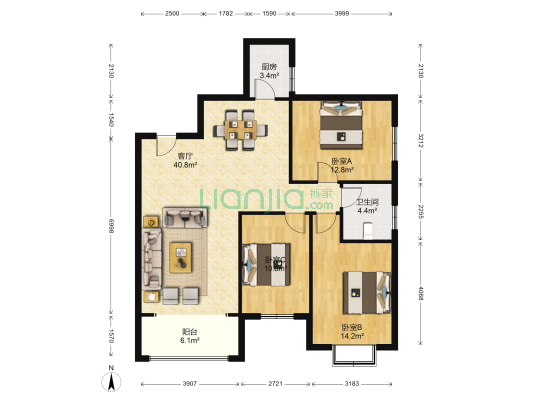 嘉信嘉园 3室1厅1卫 115平方