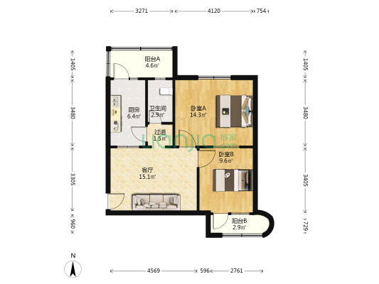 红色家园 2室1厅1卫 67平方