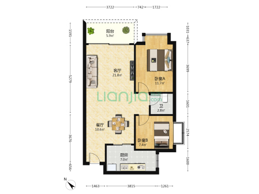 君兰庭 2室2厅1卫 81平方