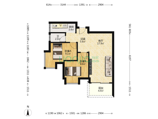 富昌花苑 2室1厅1卫 63平方