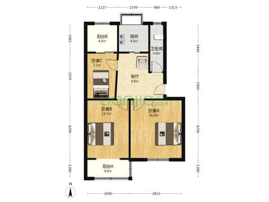 下马陵2号 3室1厅1卫 71平方