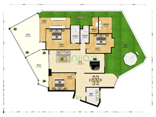 南城都汇汇翠园一期 3室1厅2卫 132平方