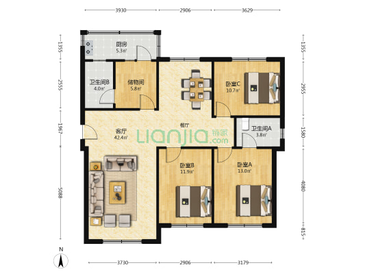 东街三巷56号 3室1厅2卫 116平方