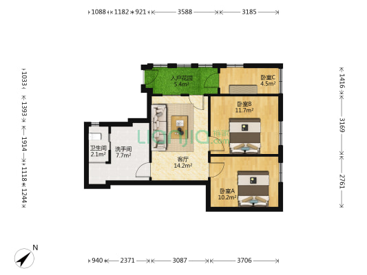 黄花新村 3室1厅2卫 66平方